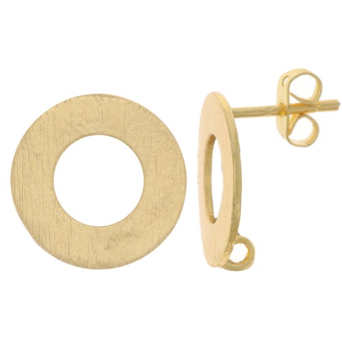 16mm Brushed effect hollow circle earstuds with open ring - Gold Tone x2