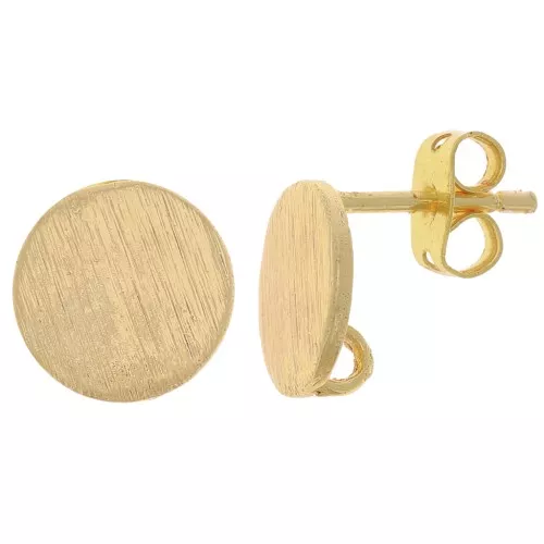 10mm Brushed effect round earstuds with open ring - Gold Tone x2