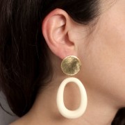 21mm Brushed effect round earstuds with open ring - Gold Tone x2