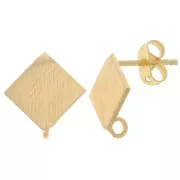 13mm Brushed Effect Rhombus Earstuds with Open ring - Gold Tone x2