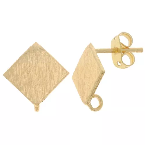 13mm Brushed Effect Rhombus Earstuds with Open ring - Gold Tone x2