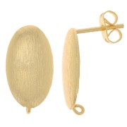 17x10mm Brushed effect oval earstuds with open ring - Gold Tone x2