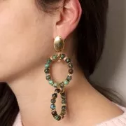 20x13mm Brushed effect oval earstuds with open ring - Gold Tone x2