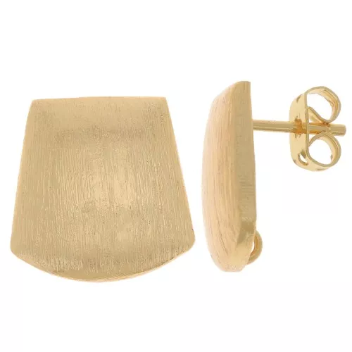 15mm Brushed effect trapeze earstuds with open ring - Gold Tone x2