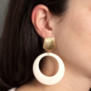 20mm Brushed effect trapeze earstuds with open ring - Gold Tone x2