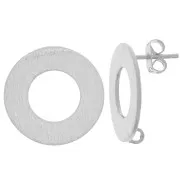 20mm Brushed effect hollow circle earstuds with open ring - Silver Tone x2