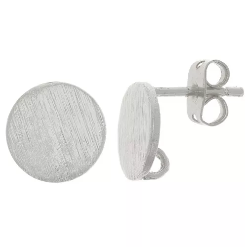 10mm Brushed effect round earstuds with open ring - Silver Tone x2