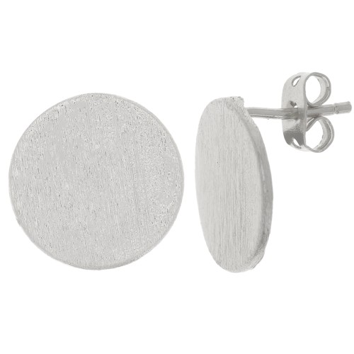 15mm Brushed effect round earstuds with open ring - Silver Tone x2