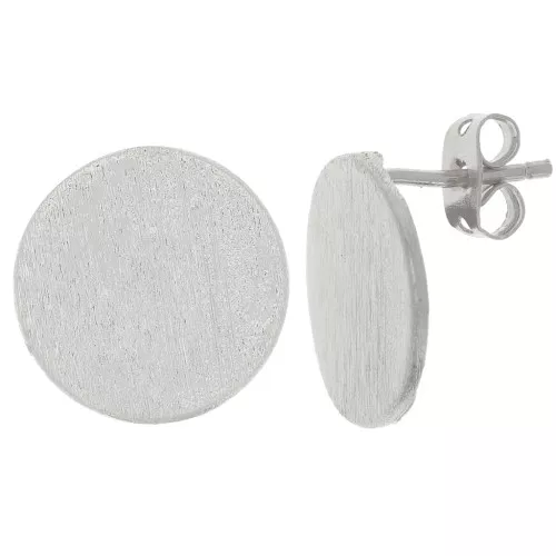 15mm Brushed effect round earstuds with open ring - Silver Tone x2