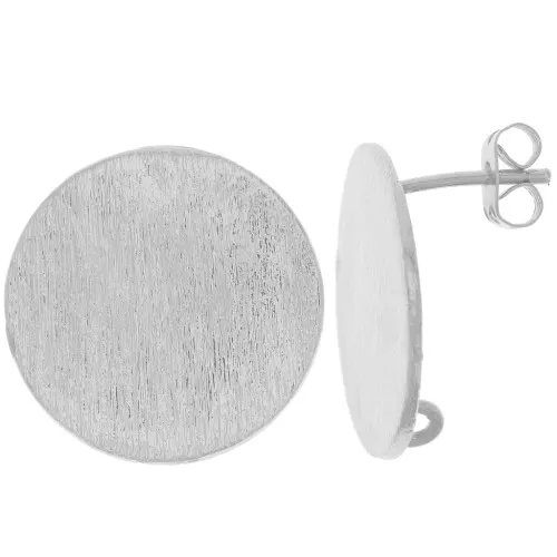 21mm Brushed effect round earstuds with open ring - Silver Tone x2