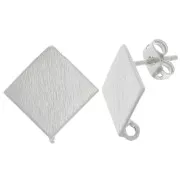 16mm Brushed Effect Diamond EarStuds with Open Hoop - Silver Tone x2