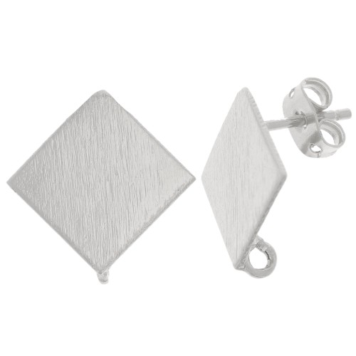 16mm Brushed Effect Diamond EarStuds with Open Hoop - Silver Tone x2