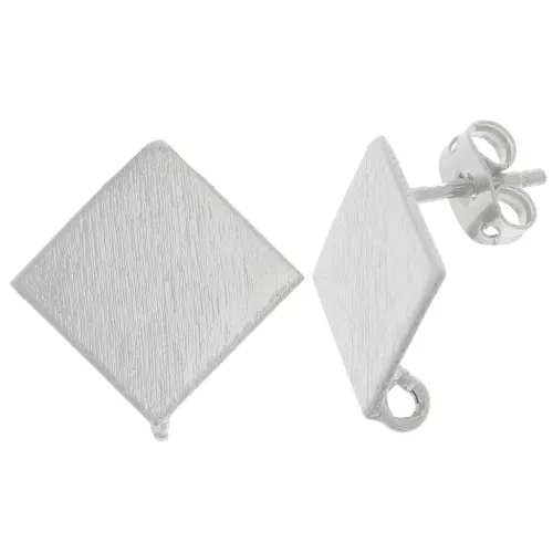 16mm Brushed Effect Diamond EarStuds with Open Hoop - Silver Tone x2