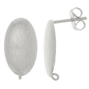 17x10mm Brushed effect oval earstuds with open ring - Silver Tone x2