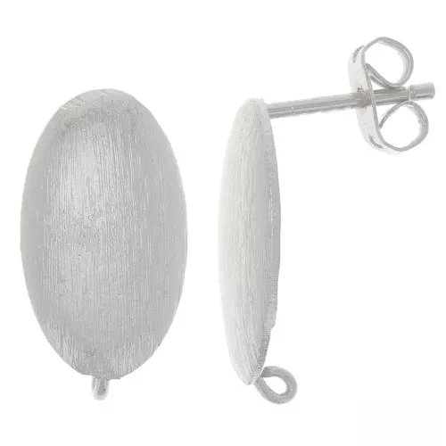 17x10mm Brushed effect oval earstuds with open ring - Silver Tone x2