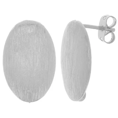20x13mm Brushed effect oval earstuds with open ring - Silver Tone x2