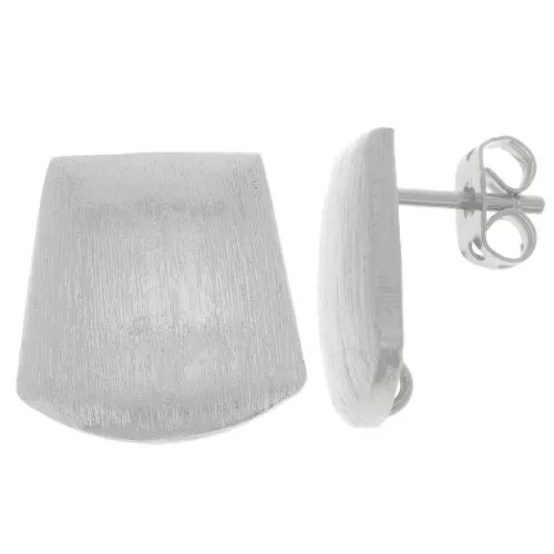 15mm Brushed effect trapeze earstuds with open ring - Silver Tone x2