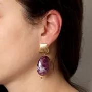 15mm Brushed effect trapeze earstuds with open ring - Silver Tone x2