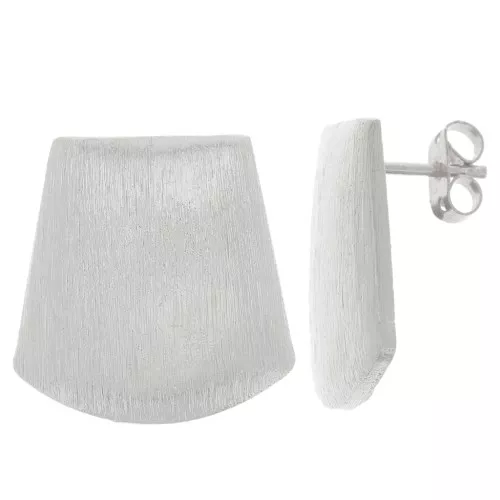 20mm Brushed effect trapeze earstuds with open ring - Silver Tone x2