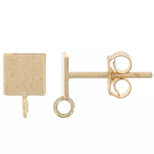 5mm Square EarStuds with Open ring - Gold Filled x2