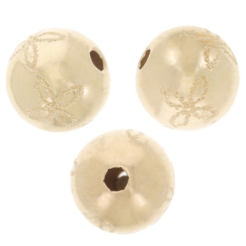 8mm Round bead with engraved diamond effect flower pattern - Gold filled x1