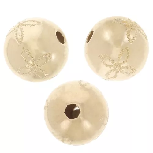 8mm Round bead with engraved diamond effect flower pattern - Gold filled x1