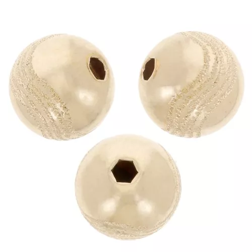 8mm Round bead with engraved diamond effect wave pattern - Gold filled x1