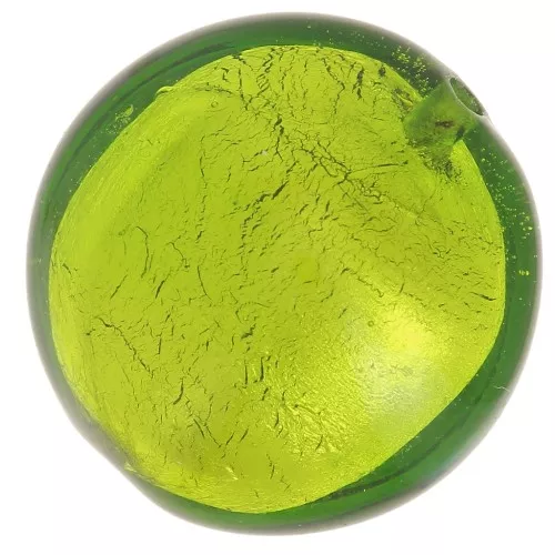 Silver foil Murano flat round 16mm Peridot x1