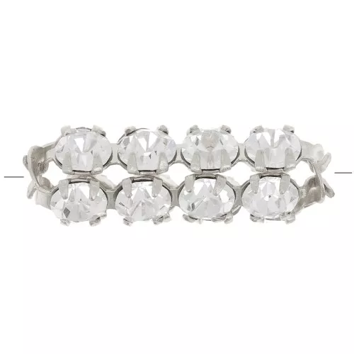 16x7mm tube bead with Preciosa crystal cabochons - Silver - Crystal x1