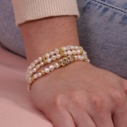 20x7mm tube bead with Preciosa crystal cabochons - Gold - Crystal x1