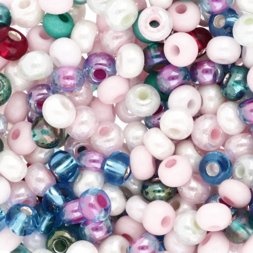 Preciosa 6/0 Seed Beads, 4 mm - Multi-Pink Mix - Pearlescent - Blue x 20 g