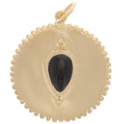19mm serrated medal pendant - gemstone - Black Onyx - 3 microns gold plated x1|raw }}