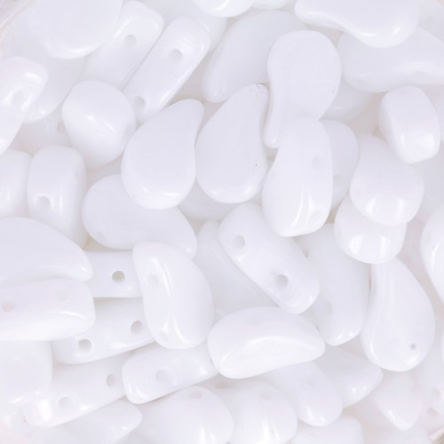 9x5.5mm 2-hole Czech Glass Paisley Duo beads - Opaque White x10g