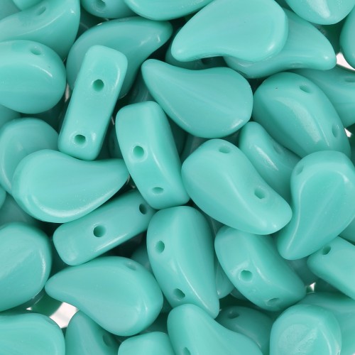 9x5.5mm 2-hole Czech Glass Paisley Duo beads - Opaque Green Turquoise x10g