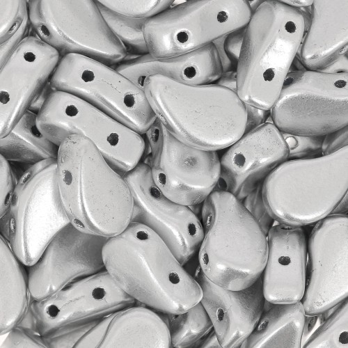 9x5.5mm 2-hole Czech Glass Paisley Duo beads - Silver Mat x10g