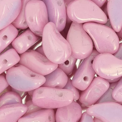 9x5.5mm 2-hole Czech Glass Paisley Duo beads - Opaque Light Rose Ceramic Look x10g