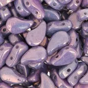 9x5.5mm 2-hole Czech Glass Paisley Duo beads - Mix Amethyst Gold Ceramic Look x10g