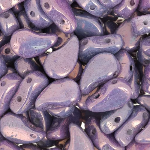 9x5.5mm 2-hole Czech Glass Paisley Duo beads - Mix Amethyst Gold Ceramic Look x10g