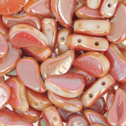 9x5.5mm 2-hole Czech Glass Paisley Duo beads - Opaque White Full Apricot x10g