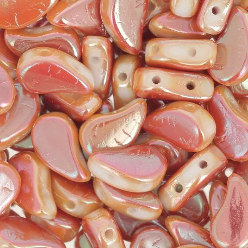 9x5.5mm 2-hole Czech Glass Paisley Duo beads - Opaque White Full Apricot x10g