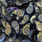 9x5.5mm 2-hole Czech Glass Paisley Duo beads - Jet Laser Shell x10g|raw }}