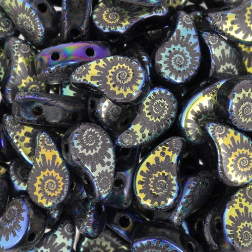 9x5.5mm 2-hole Czech Glass Paisley Duo beads - Jet Laser Shell x10g