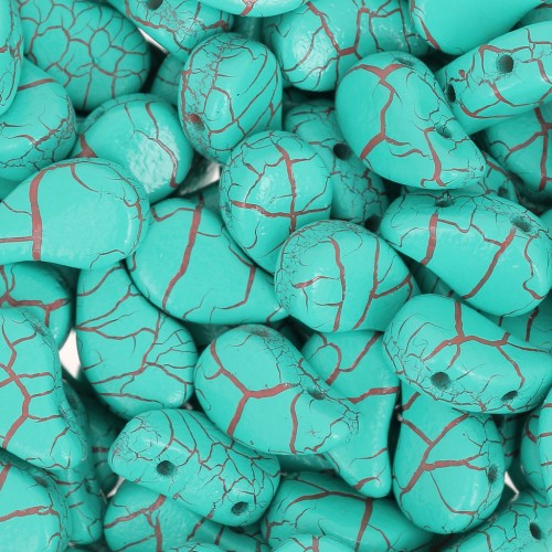 9x5.5mm 2-hole Czech Glass Paisley Duo beads - Ionic Green Turquoise - Brown x10g