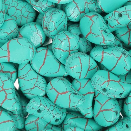 9x5.5mm 2-hole Czech Glass Paisley Duo beads - Ionic Green Turquoise - Brown x10g
