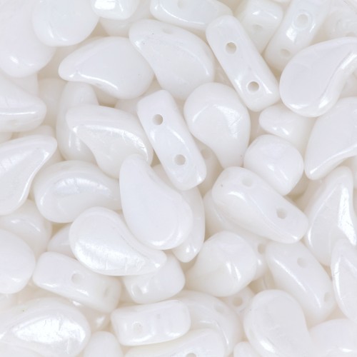 9x5.5mm 2-hole Czech Glass Paisley Duo beads - Opaque White Luster x10g