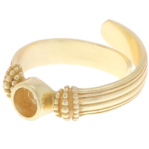 Ring with set for 4mm flat back cabochon - Size 48 to 54 - Gold Tone x1