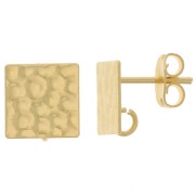 10mm Square Hammered EarStuds with Open ring - Fine Gold Plated x2|raw }}