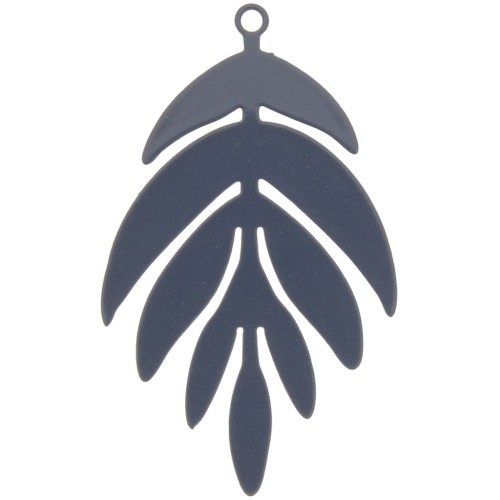 40x24mm dyed Leaf Pendant - Dark Grey x1