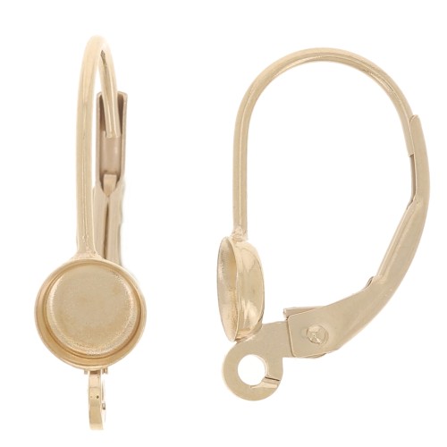 17mm leverback earrings with open ring for 4mm cabochon - Gold filled x2