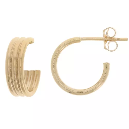 12mm Open wide 3 wires hoop earrings - Gold filled x2